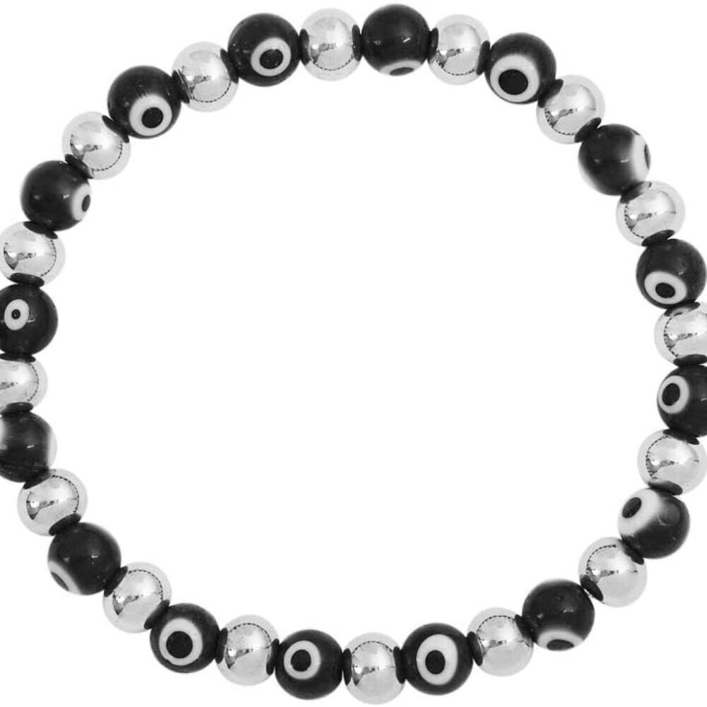 Women Enamel Evil Eye Protection Beaded Link Chain Elastic Bracelet